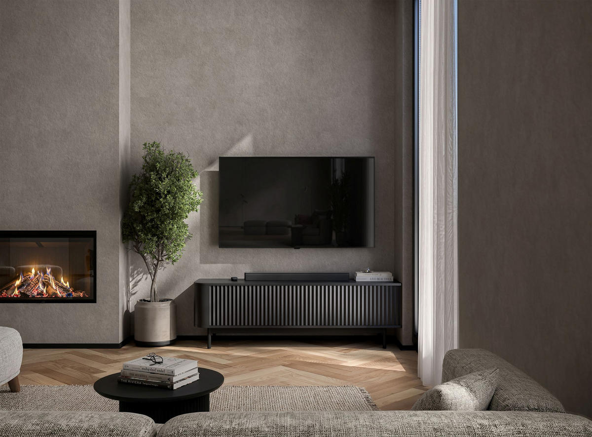 TV komoda Aurora matná čierna 140 cm s kovovým rámom - čierna, kov/kompozitné drevo (140/44/35cm) - Meble Lindner