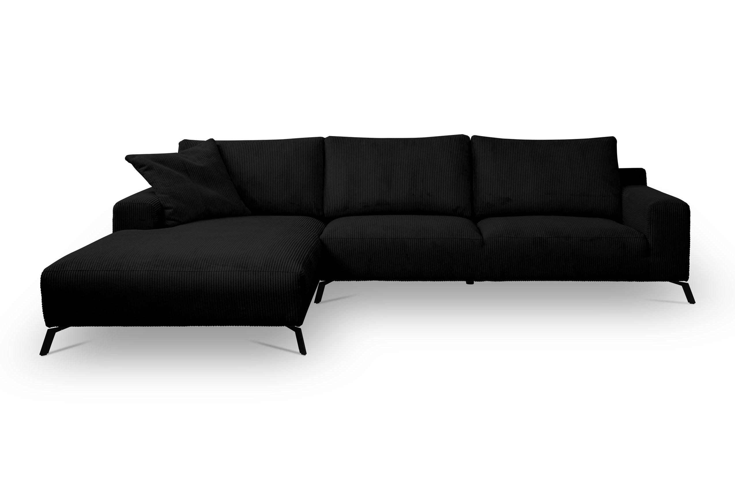 ECKSOFA Aspen in L-Form, Coach Farbe: Schwarz, Cordstoff, Ottomane Links - Schwarz, Textil (187/312cm) - VENASI MÖBEL