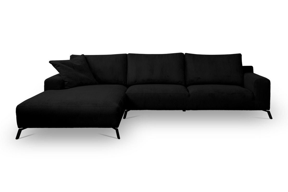 ECKSOFA Aspen in L-Form, Coach Farbe: Schwarz, Cordstoff, Ottomane Links - Schwarz, Textil (187/312cm) - VENASI MÖBEL
