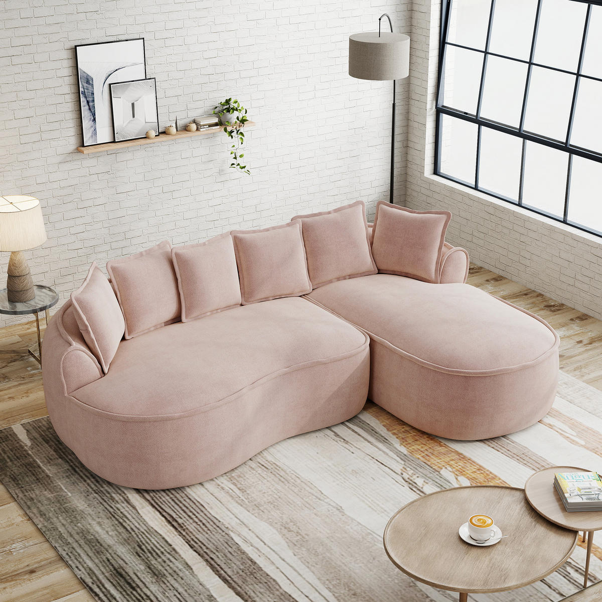 3-SITZER Sofa 252×164×67 cm aus Chenille-Stoff rahmenlos montagefrei, rosa - Rosa, Textil (164/67/252cm)
