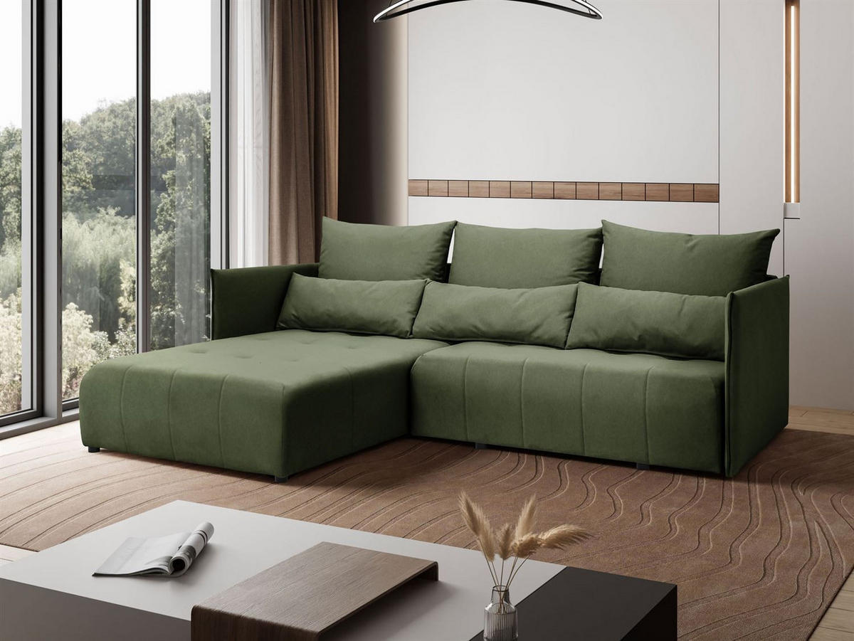 ECKSOFA APOLLO L mit Schlaffunktion und Bettkasten – linke Seite - Grün, Textil (246/188cm) - Lookway