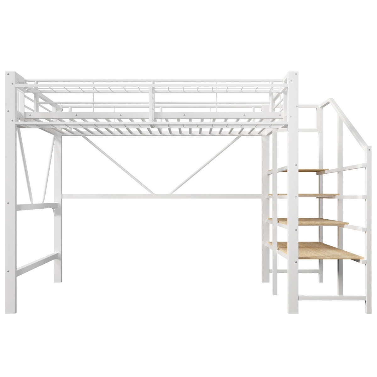 HOCHBETT 140/200 cm Weiß mit LED ohne Matratze - Weiß, Metall (140/200cm) - MIVRAY
