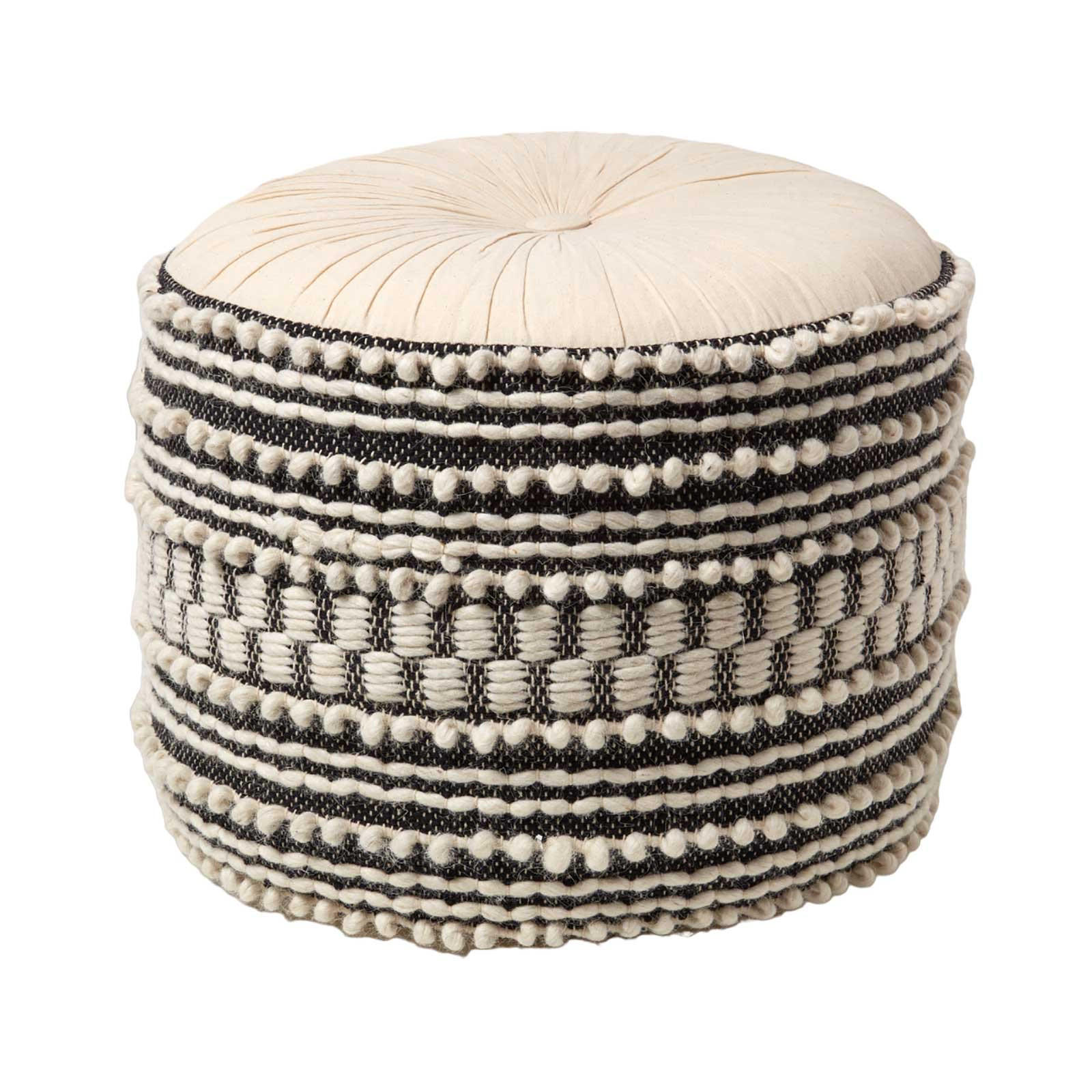 POUF Priya schwarz-weiß im Boho-Stil, 40/40/50 cm - Schwarz, Textil (50/40/50cm) - Homescapes