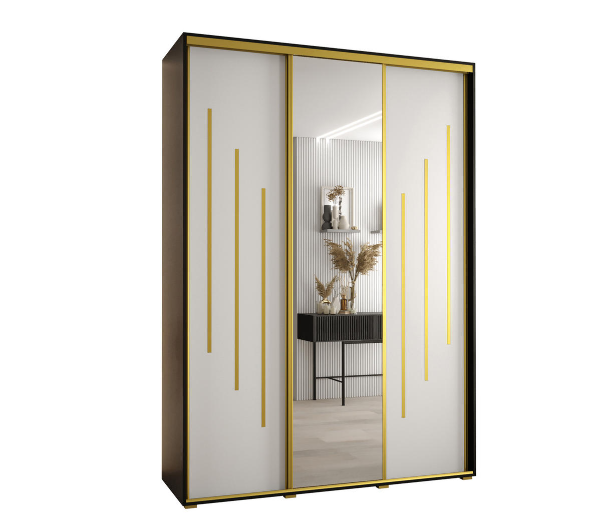 SCHWEBETÜRENSCHRANK 235,2/170/45 3-türig - Goldfarben/Schwarz, Holz/Metall (170/235/45cm) - Abiks Möbel
