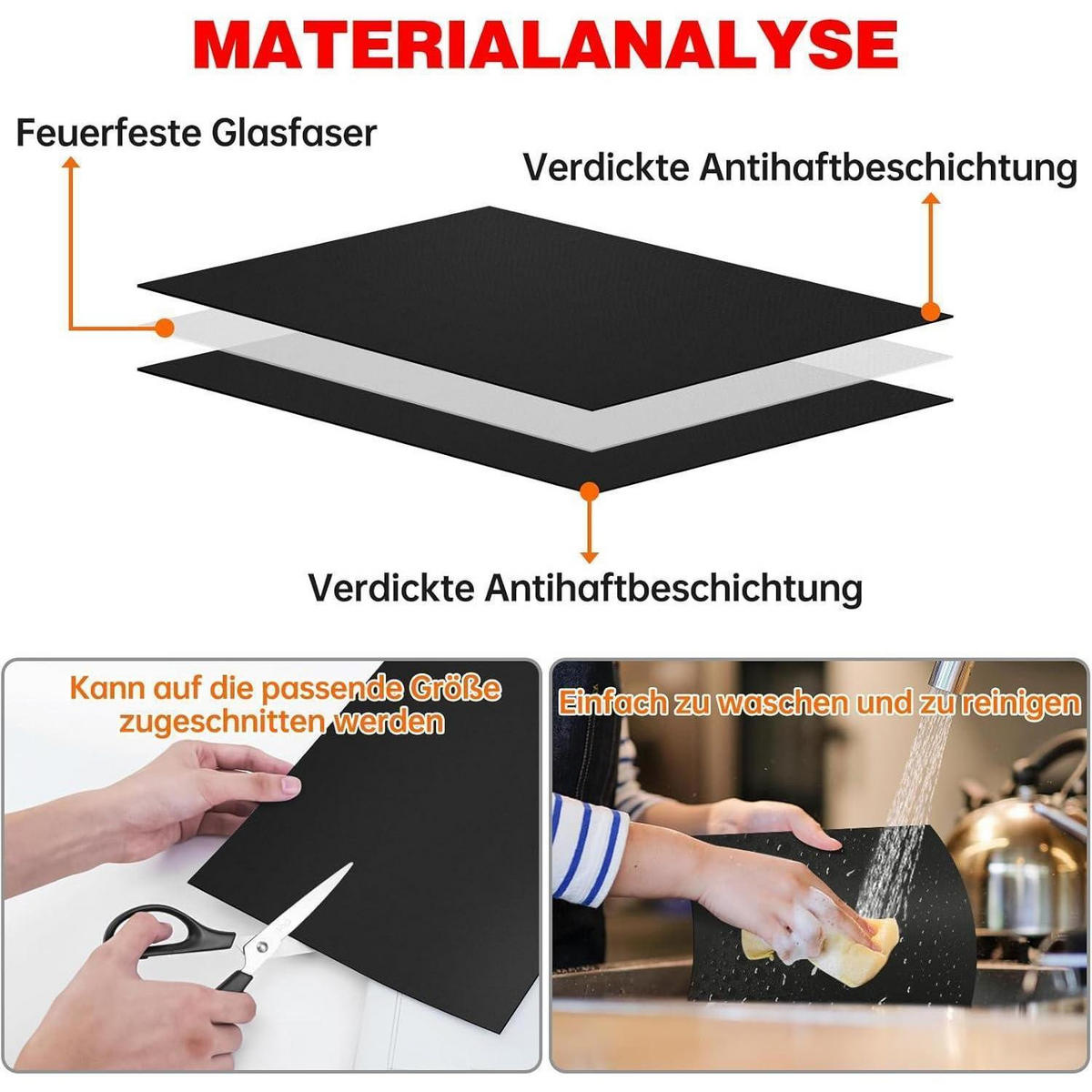 GRILLMATTE 4er Set 40 x 60 cm Antihaft - Schwarz, Kunststoff (32/0.3/40cm)