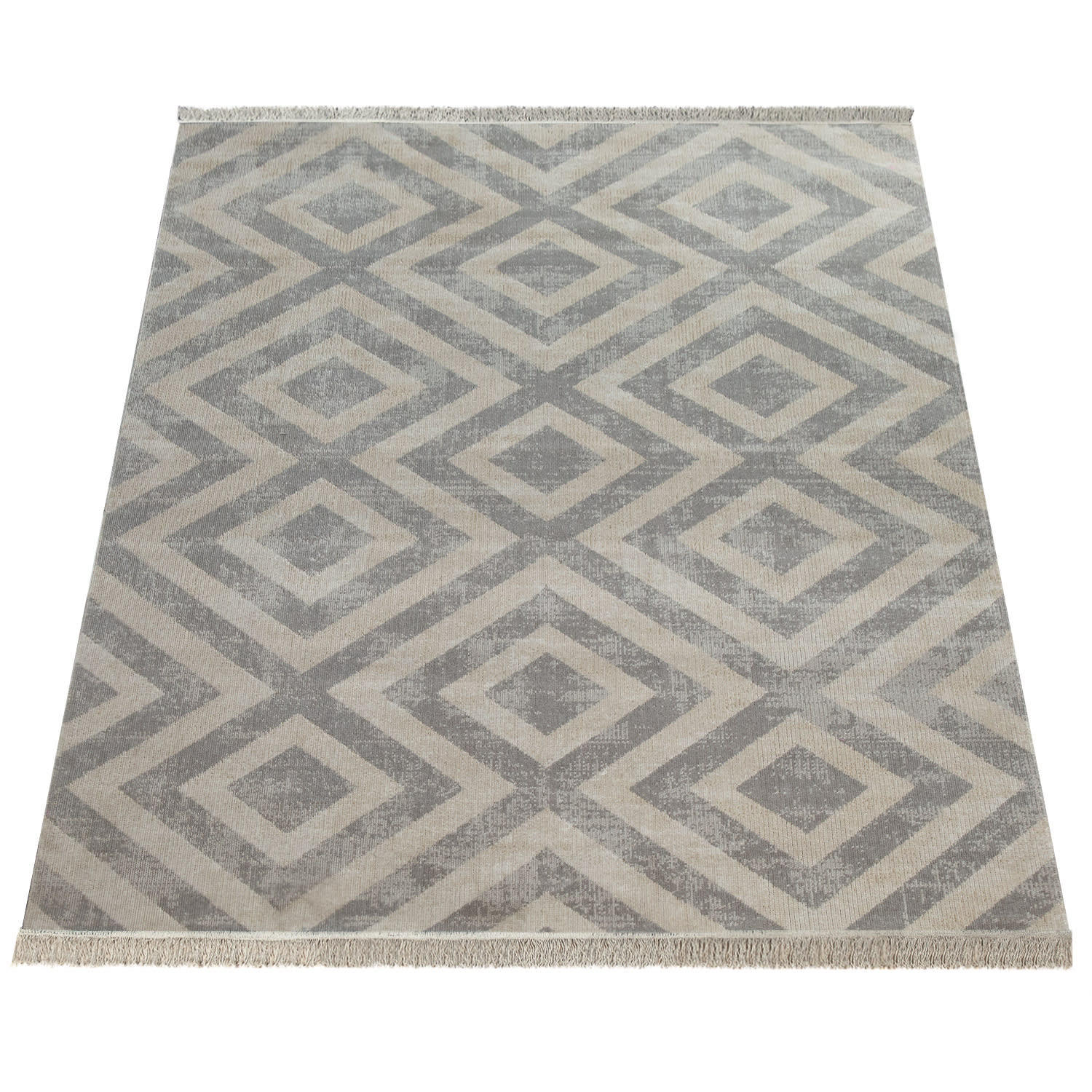 TEPPICH Kurzflor Rauten Wohnzimmer schmutzabweisend Grau Rechteckig 60x100 - Grau, Textil (60/100cm) - KADIMA DESIGN