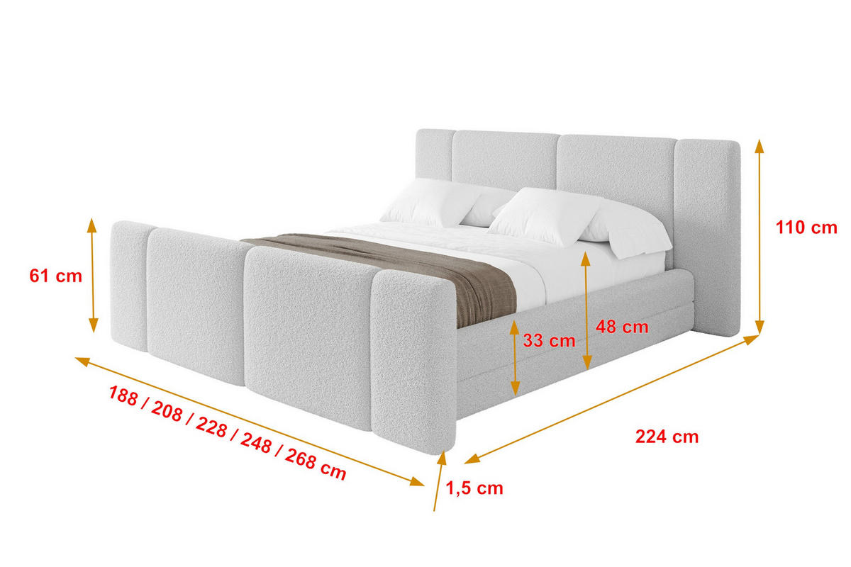 POLSTERBETT mit Bettkasten, Fußteil und Lattenrost, Bett mit Matratze H3/H4 - TEVO-Z 160x200 Hellgrau - Taupe, Holzwerkstoff/Textil (160/200cm) - ALTDECOR