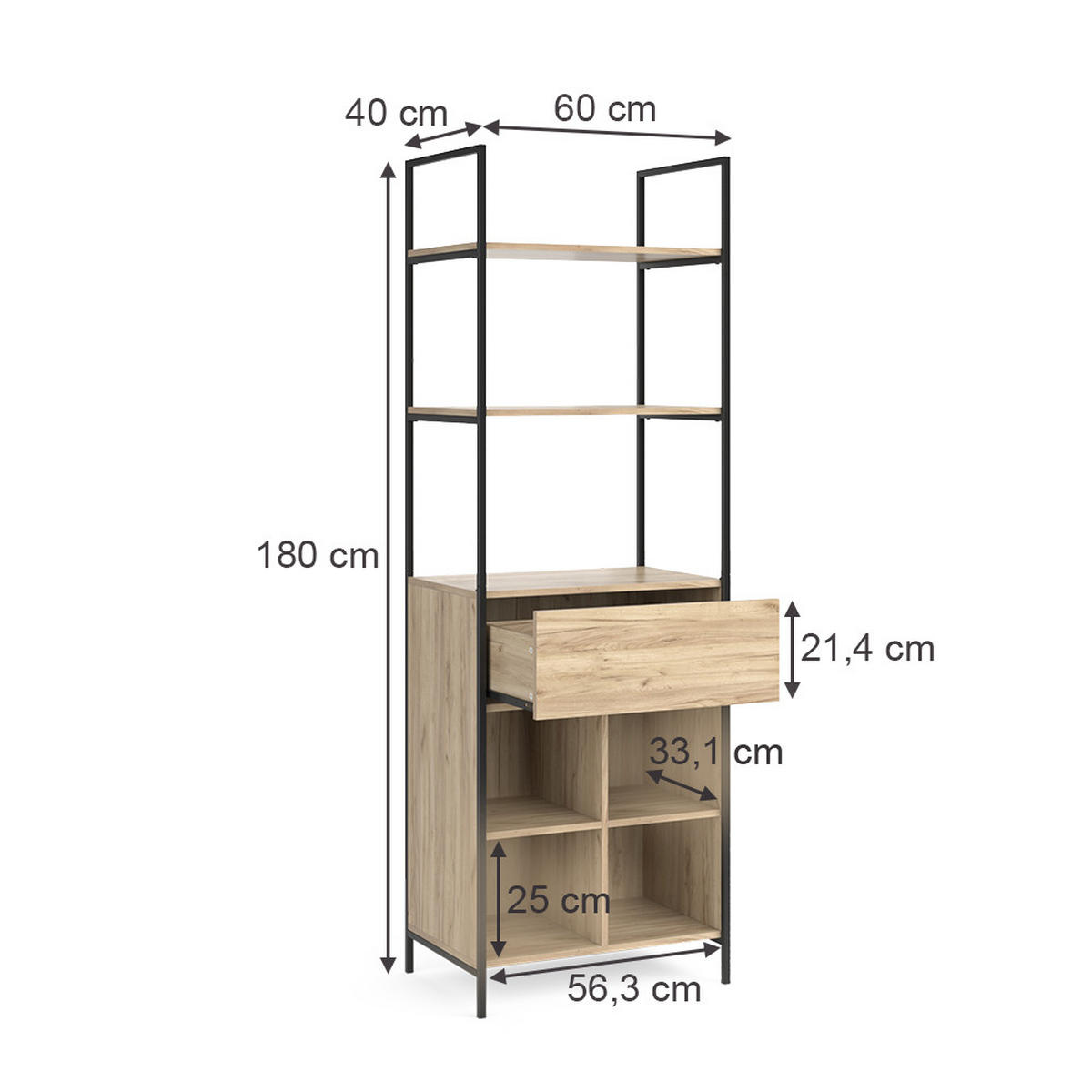 ŠATNÍKOVÁ SKRIŇA Enya Drevo 60 x 180 cm so zásuvkou - prírodná farba, kompozitné drevo (60/180/40cm) - Vicco