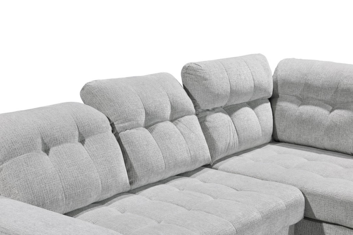 ECKSOFA mit elektronischem Sitzvorschub, Bettkasten und USB-Anschluss - Hellgrau/Schwarz, Textil/Metall (220/289cm) - ed exciting design