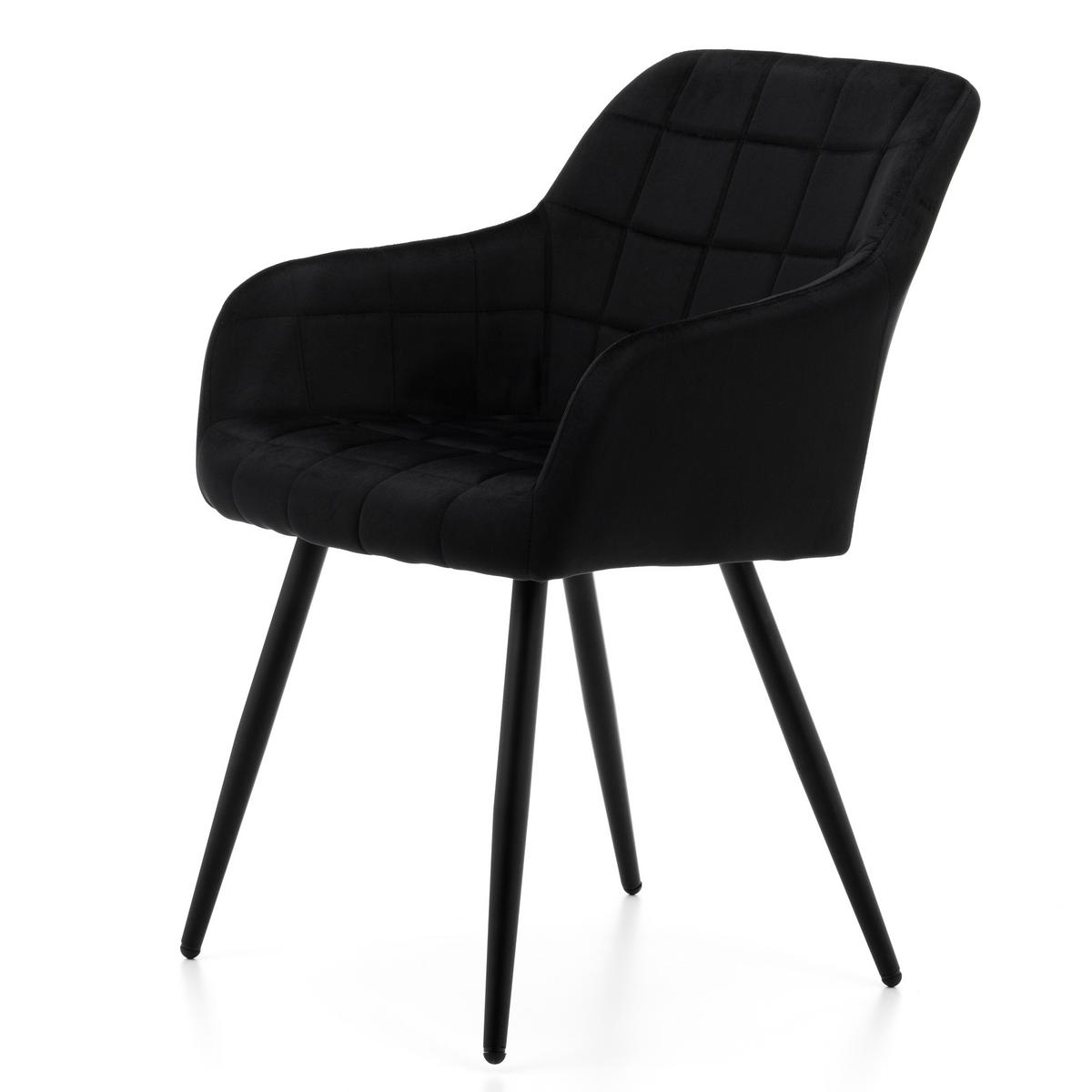 STUHL ORTE gepolstert mit Steppung - schwarz - Samt Velours - Schwarz, Textil/Metall (56/85/62cm) - NEW HOME