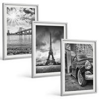 BILDER SET 3er Set - 40x60 cm Silberner Rahmen - Stadtansichten, Brücken, Eiffelturm - Silberfarben, Kunststoff (40/60cm) - TULUP
