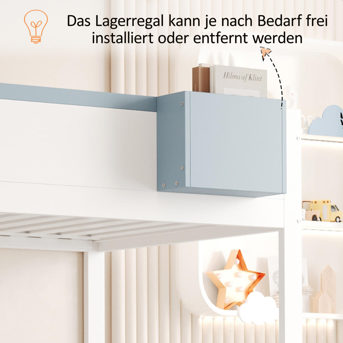 ETAGENBETT Kinderbett Weiß + Blau - Blau, Holz (90/200cm) - ComfortXL