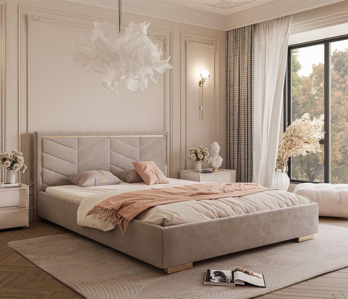 POLSTERBETT AURORA 120x200 mit Bettkasten French Velvet 687 - Beige, Textil (120/200cm) - Lookway