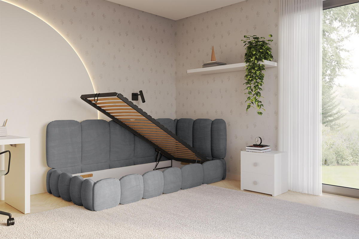 EINZELLBETT Jugendbett mit Bettkasten und Matratze H3/H4, Links - AVRY 80x200 Dunkelgrau - Graphitfarben, Holzwerkstoff/Textil (80/200cm) - ALTDECOR