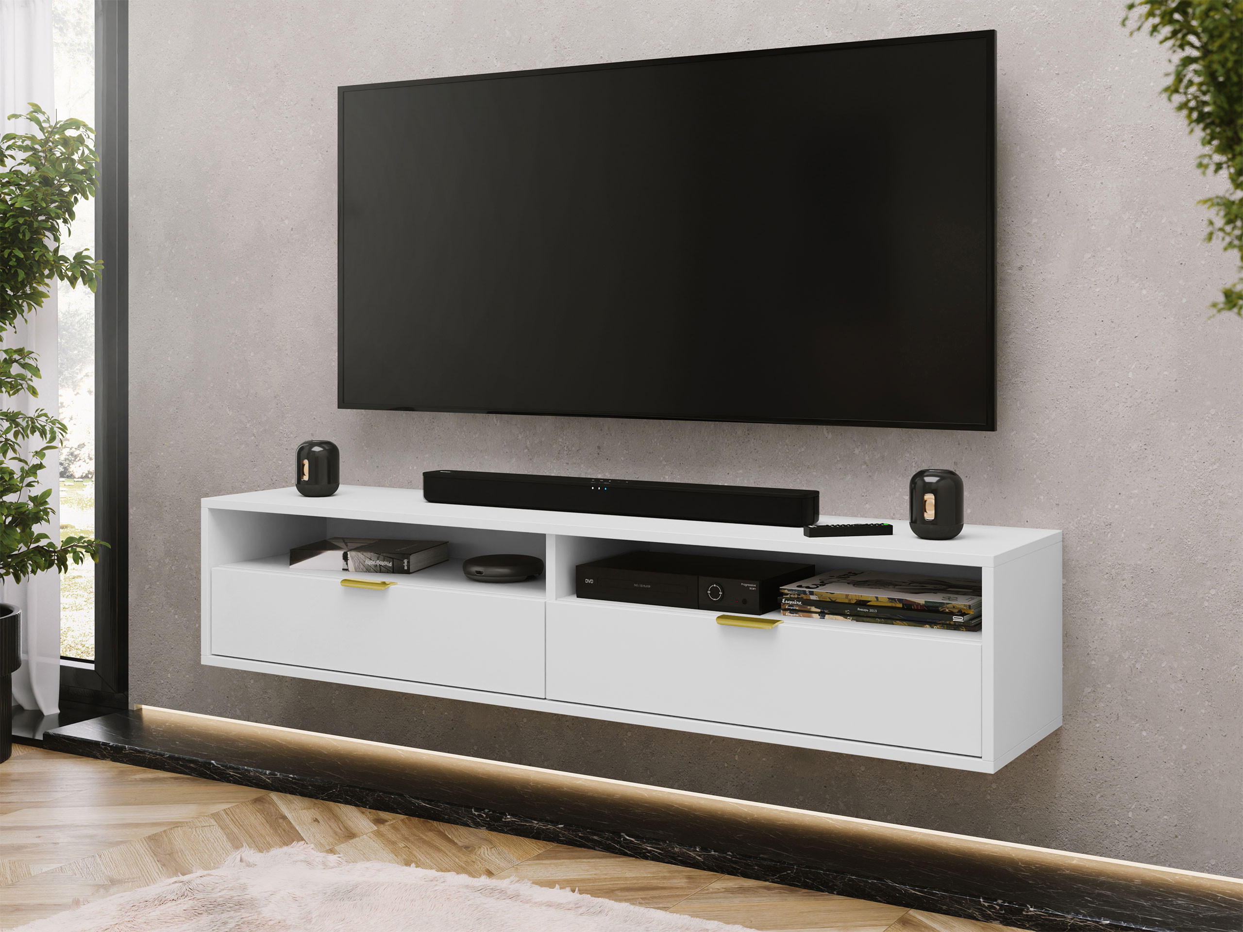 TV-LOWBOARD Queen 175 - Goldfarben/Weiß, Holzwerkstoff/Metall (175/35/33cm) - MIRJAN24