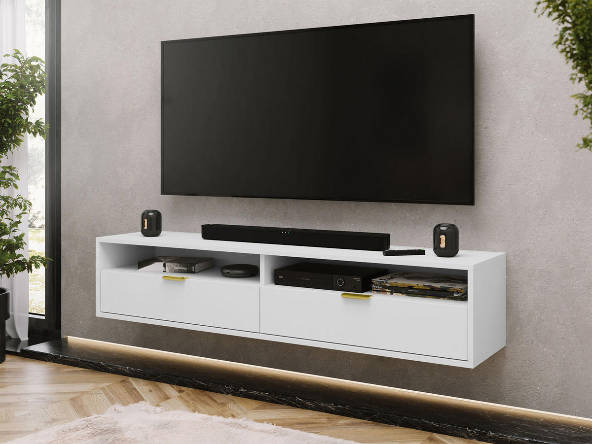 TV-LOWBOARD Queen 175 - Goldfarben/Weiß, Holzwerkstoff/Metall (175/35/33cm) - MIRJAN24
