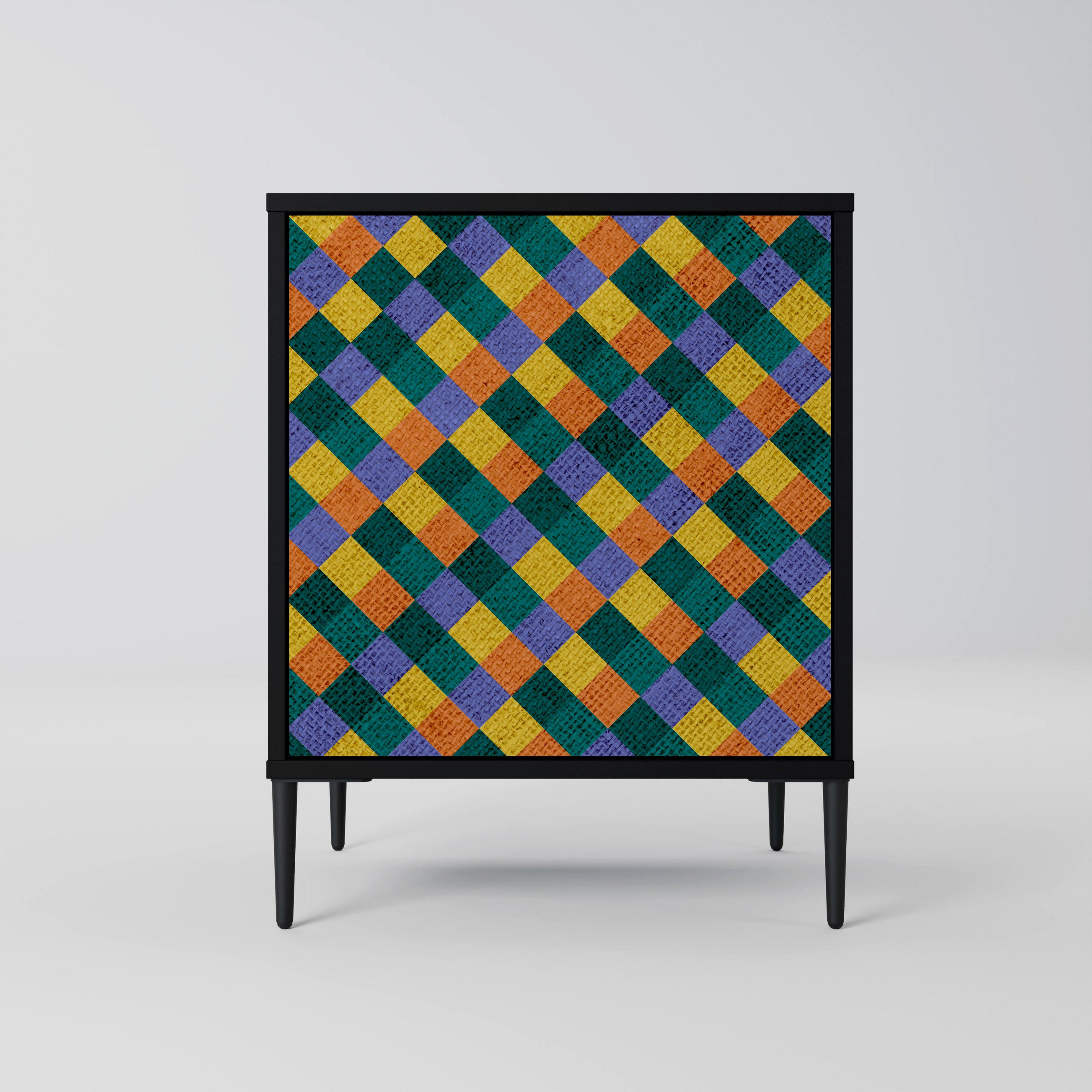 SIDEBOARD PAINTED SQUARES MIX, Schwarz, 57,5x42x72,5 cm, Schwarze Metallfüße - Multicolor/Schwarz, Holzwerkstoff/Metall (57.5/72.5/42cm) - SpaceRebels