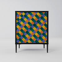 SIDEBOARD PAINTED SQUARES MIX, Schwarz, 57,5x42x72,5 cm, Schwarze Metallfüße - Multicolor/Schwarz, Holzwerkstoff/Metall (57.5/72.5/42cm) - SpaceRebels