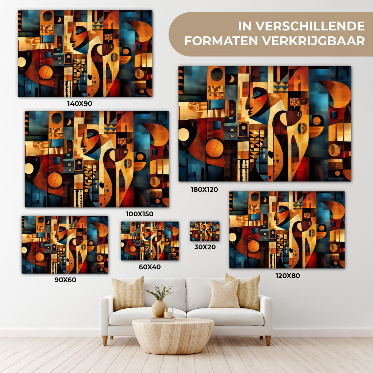 LEINWANDBILD Figuren - Abstrakt - Symbole Wohnzimmer 120x80 cm - Terracotta, Textil (120/80cm) - MuchoWow