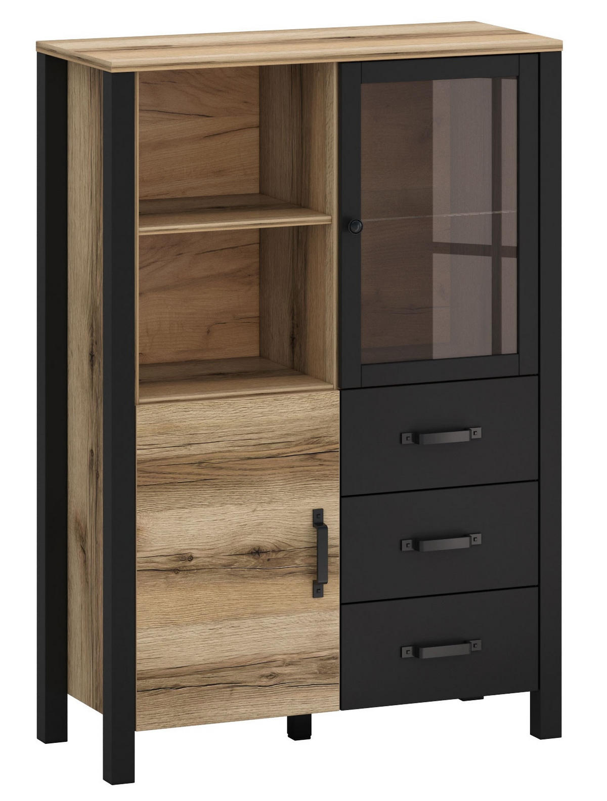 HIGHBOARD Derby Eiche Delano hell / schwarz 102 / 43 / 146 cm - Eichefarben/Braun, Holz/Holzwerkstoff (101.5/146/43cm) - Feldmann-Wohnen
