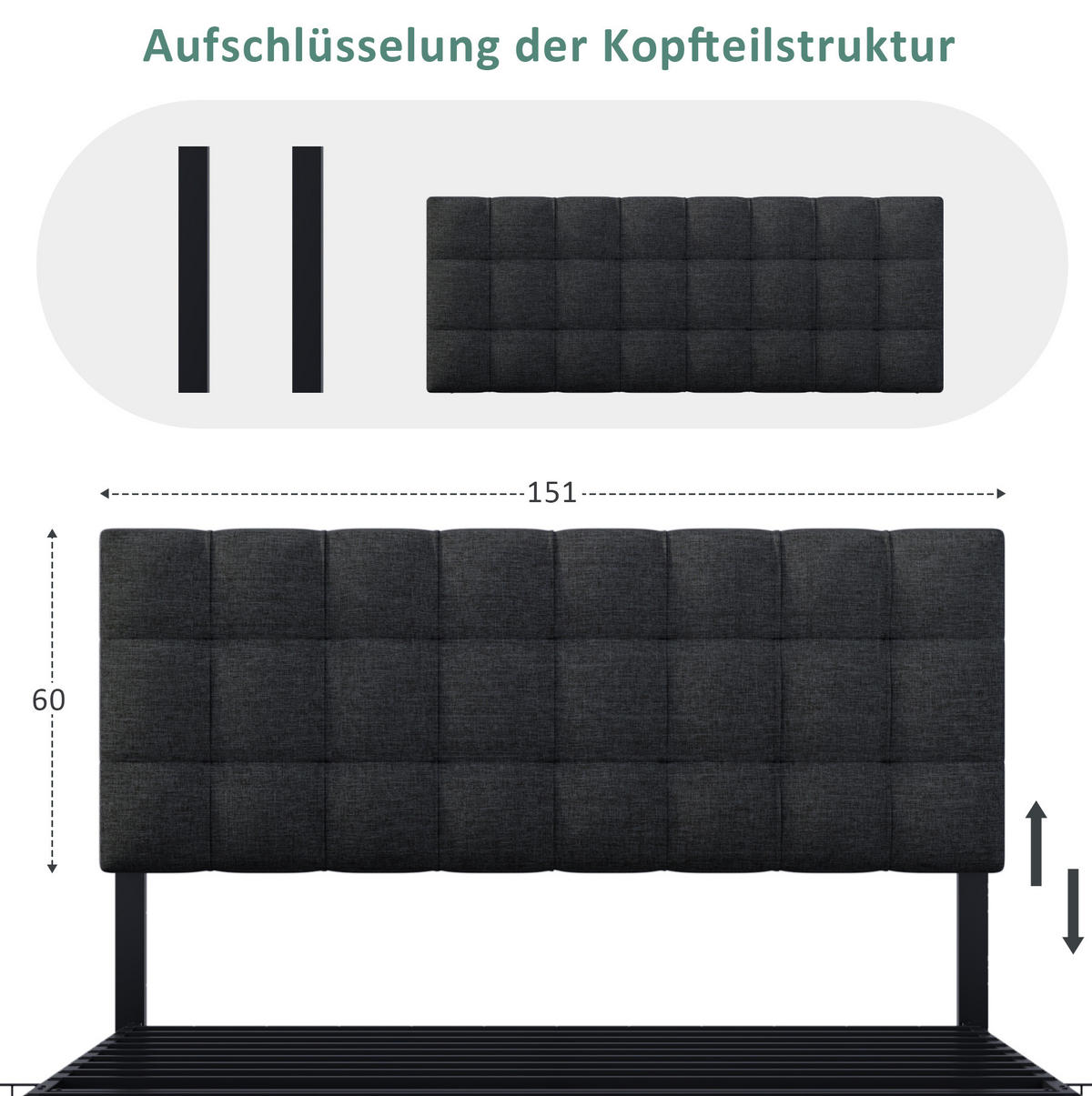 POLSTERBETT 140/200 cm Schwarz aus Leinen mit 4 Schubladen - Schwarz, Textil (140/200cm) - OKMYHOME