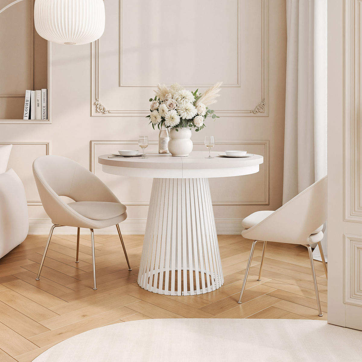 AUSZIEHTISCH AUREA 100-180/75 cm, Weiß / Kaschmir - Kaschmir/Weiß, Holzwerkstoff/Metall (100/100/75cm) - Idohome