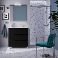 NOJA Komplett-Set 850 3 Schubladen und 1 linke Tür Black Satin + Waschtisch + Spiegel + Leuchte - Schwarz, Metall (45/54/84.8cm) - Salgar