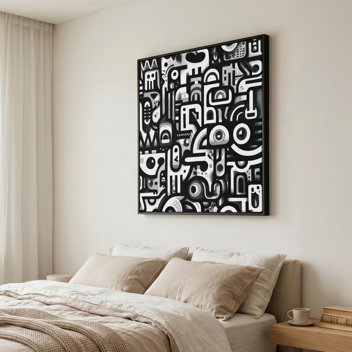 LEINWAND Bilder mit Rahmen - Symbole - Abstrakt - Grafik - Schwarz - 90x90 - Schwarz, Textil (90/90cm) - MuchoWow