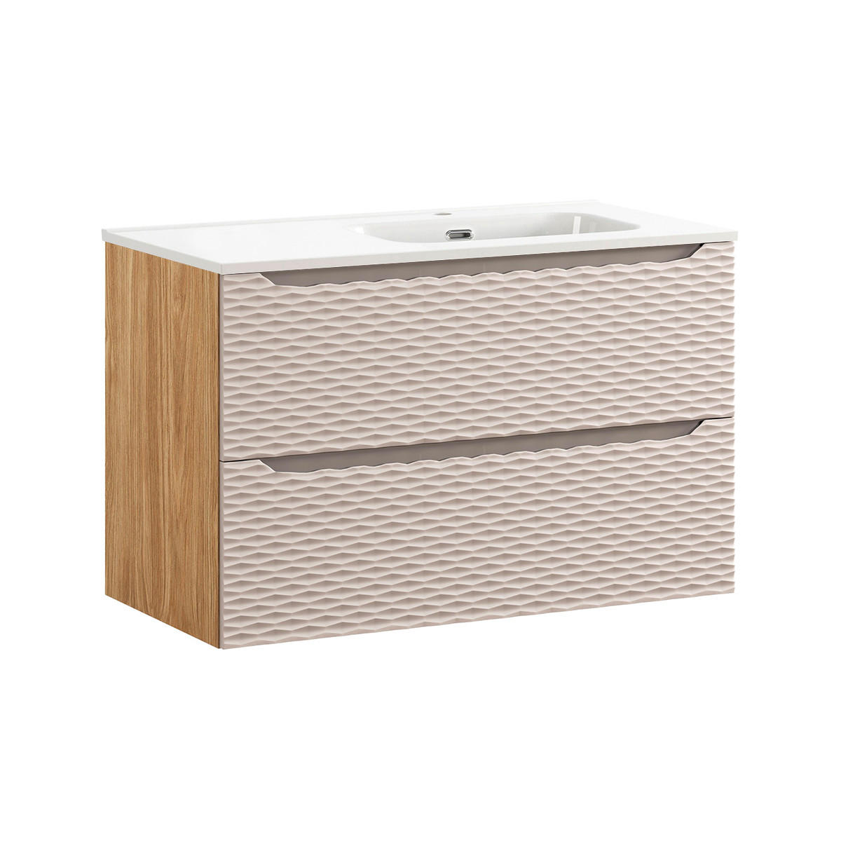WASCHTISCH 90cm Elora Beige und Holz - Braun, Holzwerkstoff (90/57/46cm) - Petits-meubles