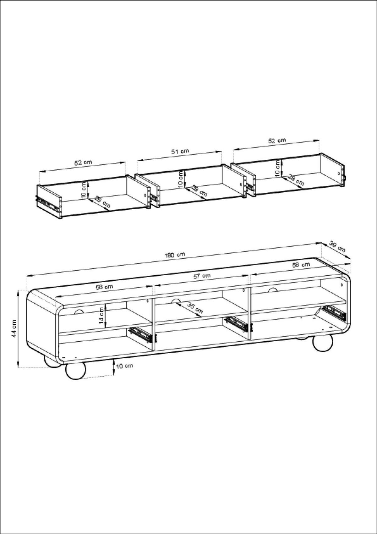 TV-LOWBOARD ALBION Beige 180x39x44 cm - Beige, Holzwerkstoff (180/44/39cm) - FURNLUX