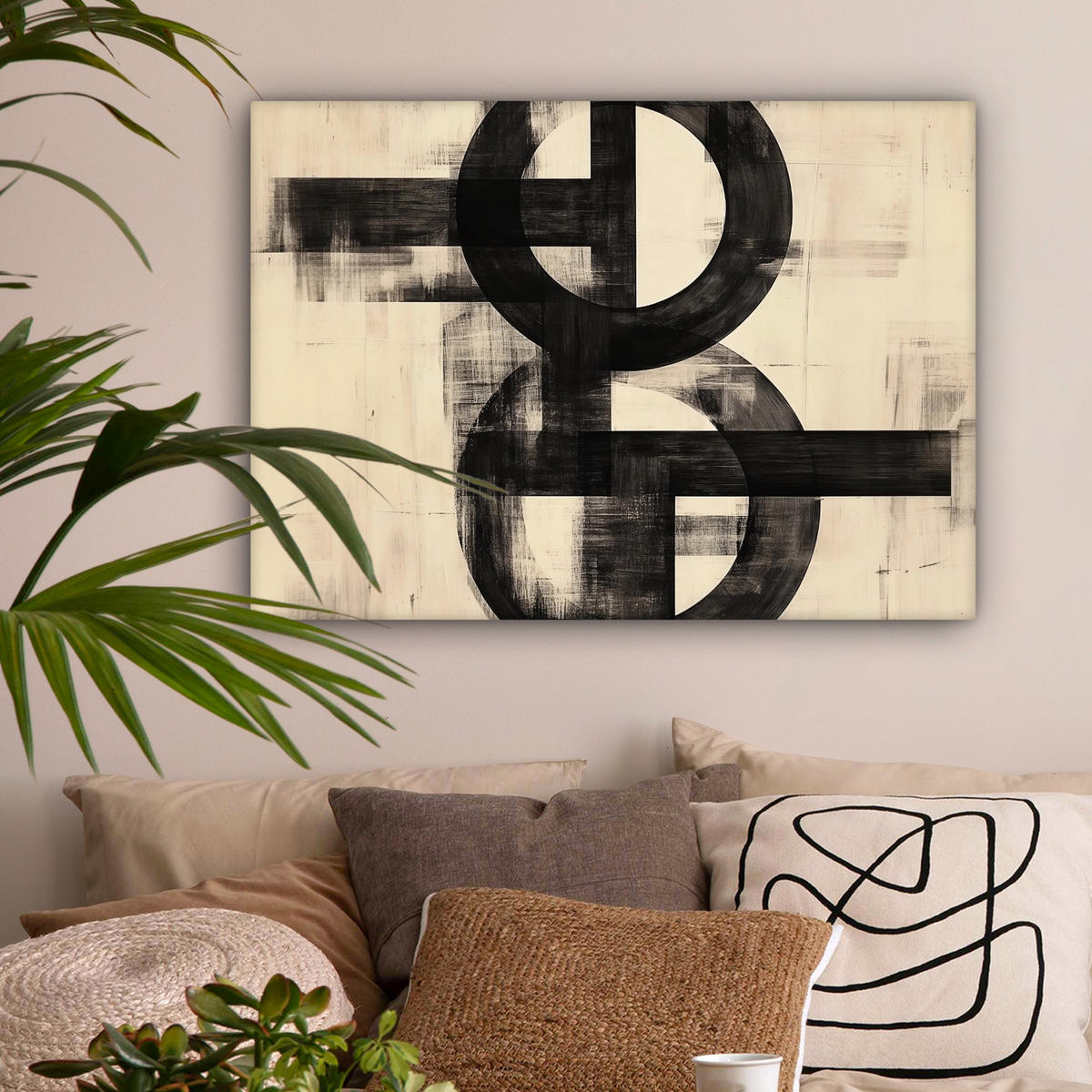 LEINWANDBILD Kreise - Balken - Schwarz - Abstrakt Wandbilder 80x60 cm - Schwarz, Textil (80/60cm) - MuchoWow