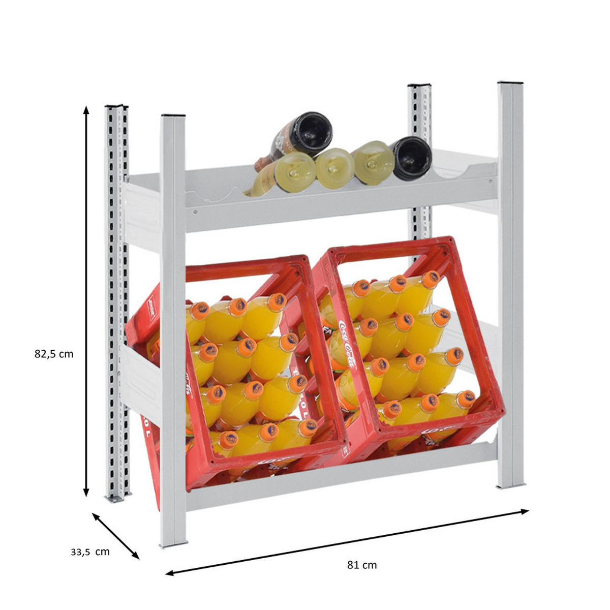 GETRÄNKEKISTEN- & WEINREGAL Chiemsee VINO 82,5x81x33,5cm 2 Kisten auf 1 Ebene + 13 Flaschen auf 1 Ebene Lichtgrau - Hellgrau, Metall (81/82.5/33.5cm) - PROREGAL