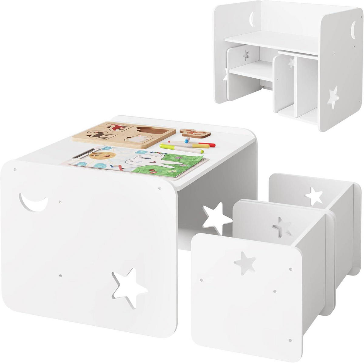 KINDERSITZGRUPPE für Zuhause Kindergarten, Weiß - Weiß, Holzwerkstoff (65.5/53/42cm) - Woltu
