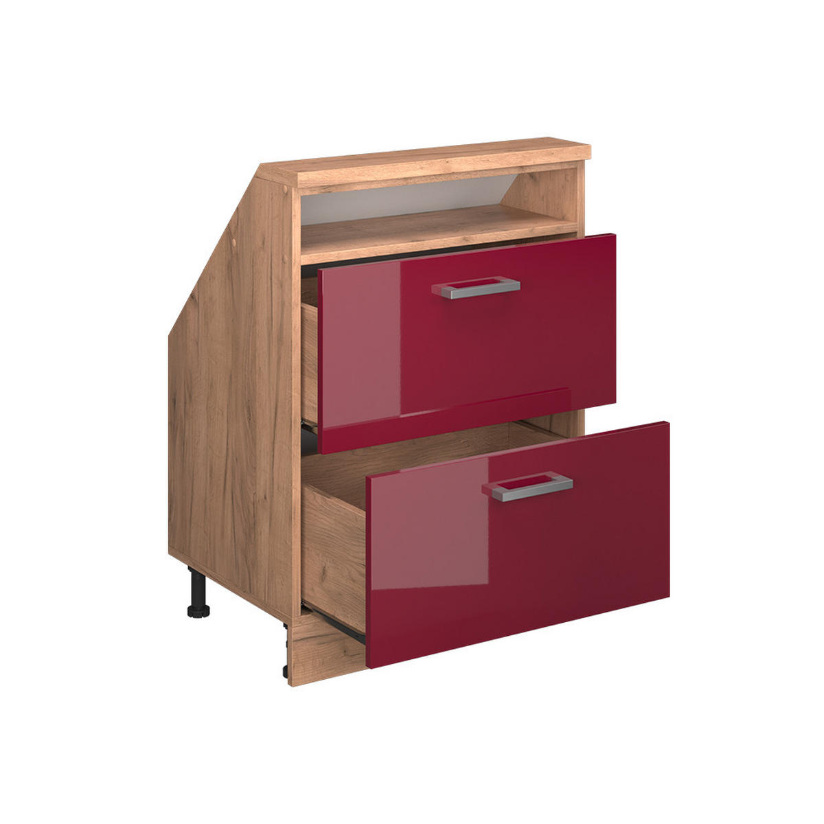DACHSCHRÄGENSCHRANK Rion Rot Hochglanz/Goldkraft Eiche mit 2 Schubladen - Honigeiche/Rot, Holzwerkstoff (60/81.6/46cm) - Vicco