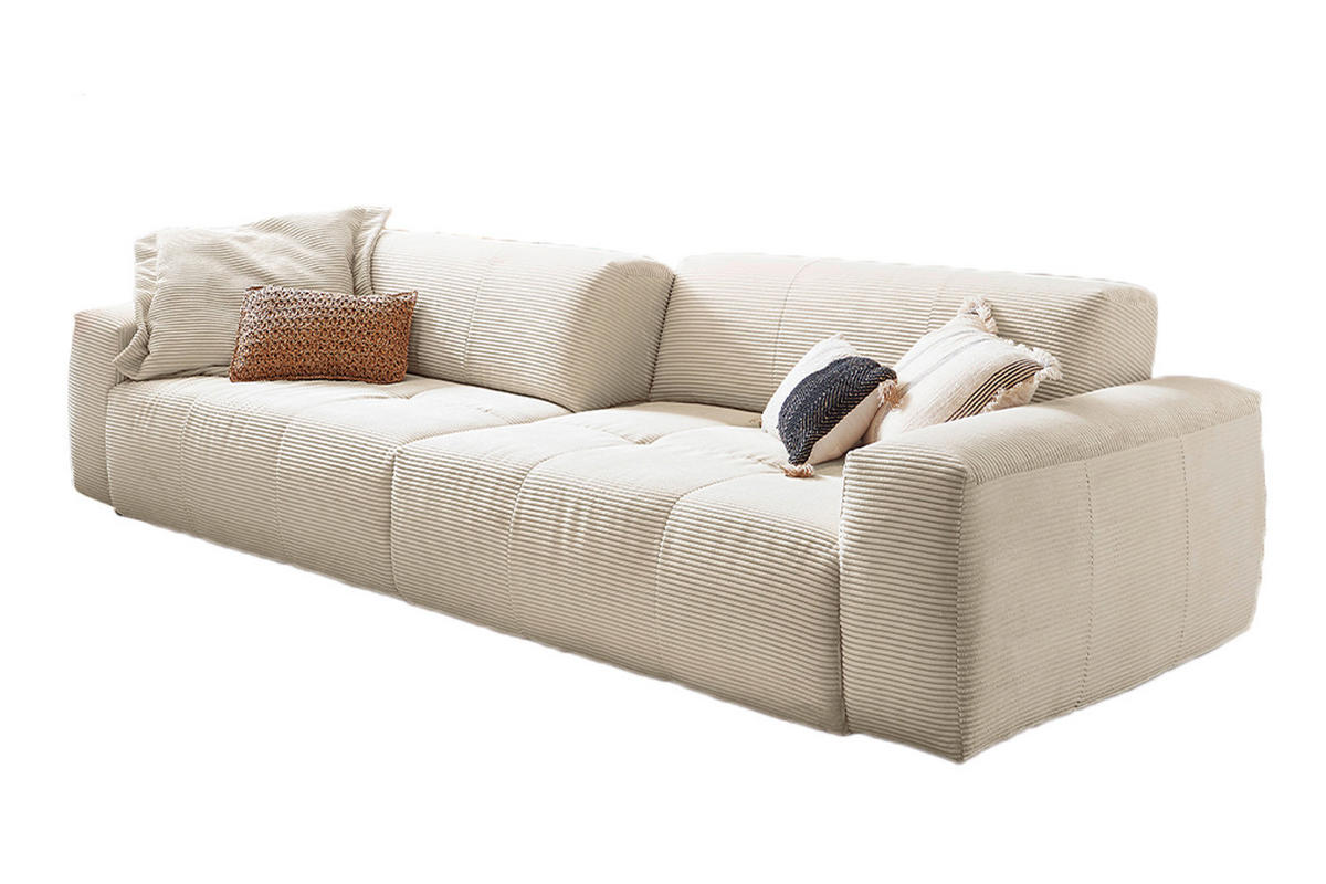 SOFA MIT SITZTIEFENVERSTELLUNG PALACE Weiß Cord - Weiß, Textil (298/74/120cm) - KAWOLA