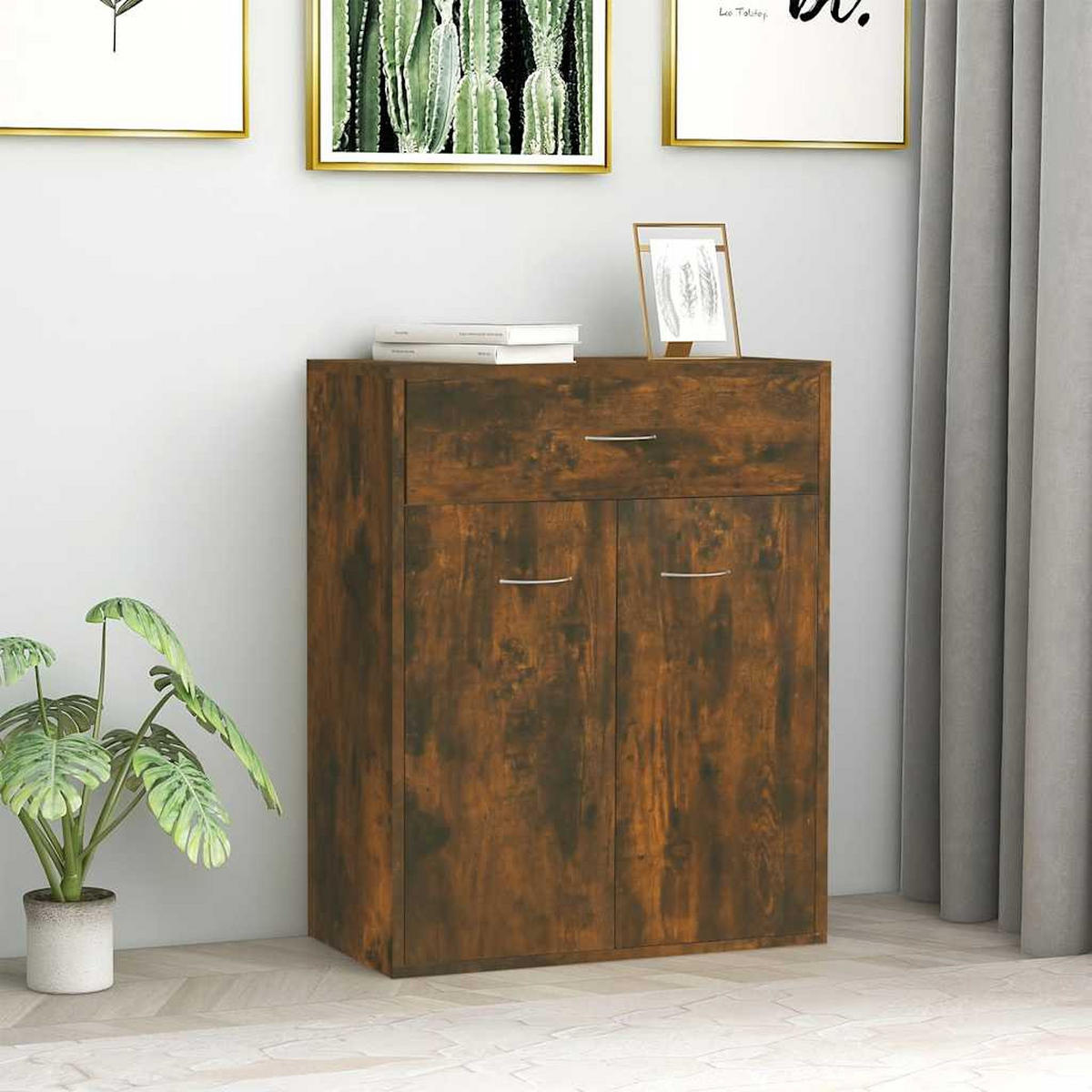 SIDEBOARD mit 1 Schublade, 2 Türen 60/30/75 cm aus Holzwerkstoff Räuchereiche Dekor - Dunkelbraun, Holz (60/75/30cm) - vidaXL