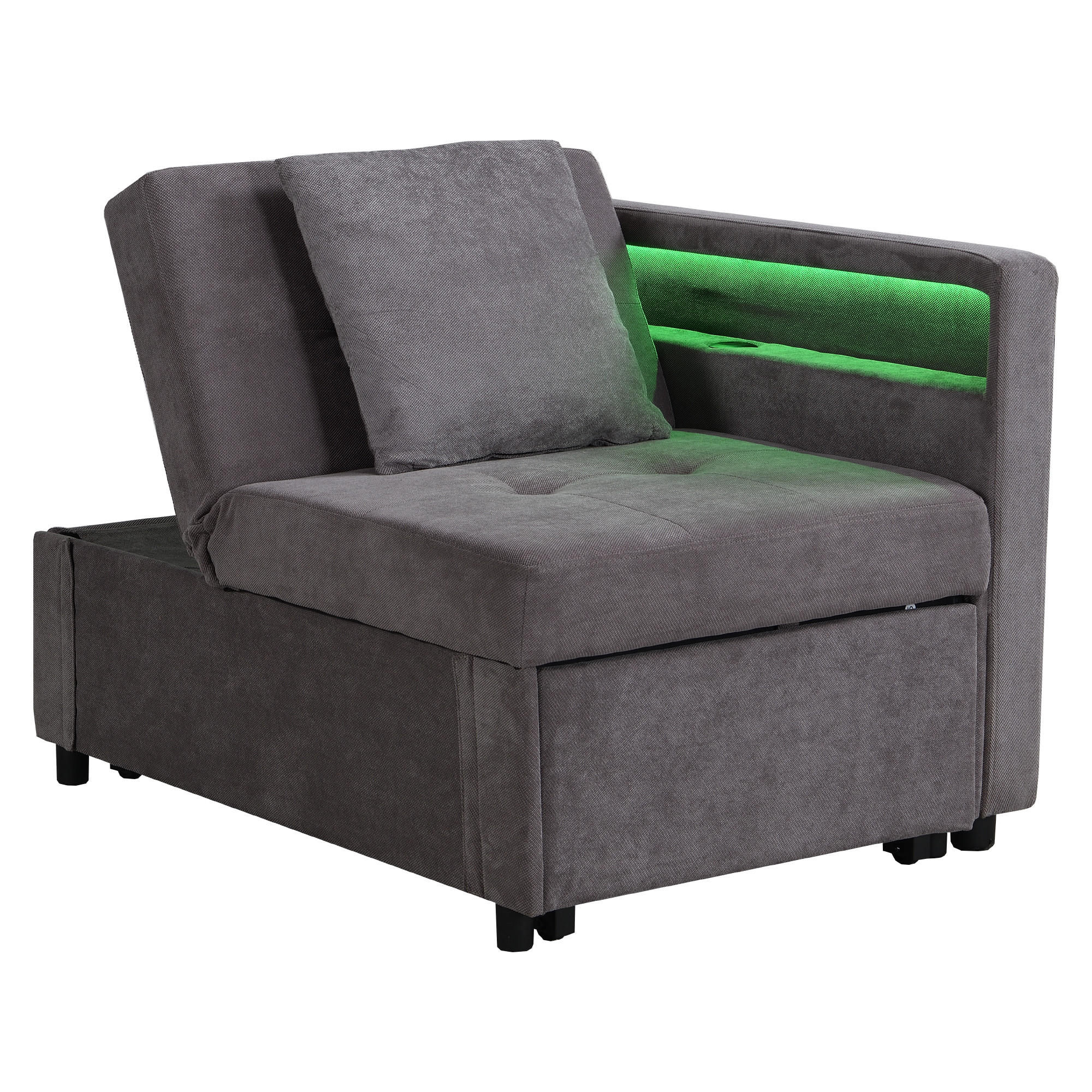 SCHLAFSOFA 3-in-1 Dunkelgrau mit verstellbarer Rückenlehne & USB-Anschlüssen 177/68/65 cm - Dunkelgrau, Leder (68/65/97cm) - OKWISH