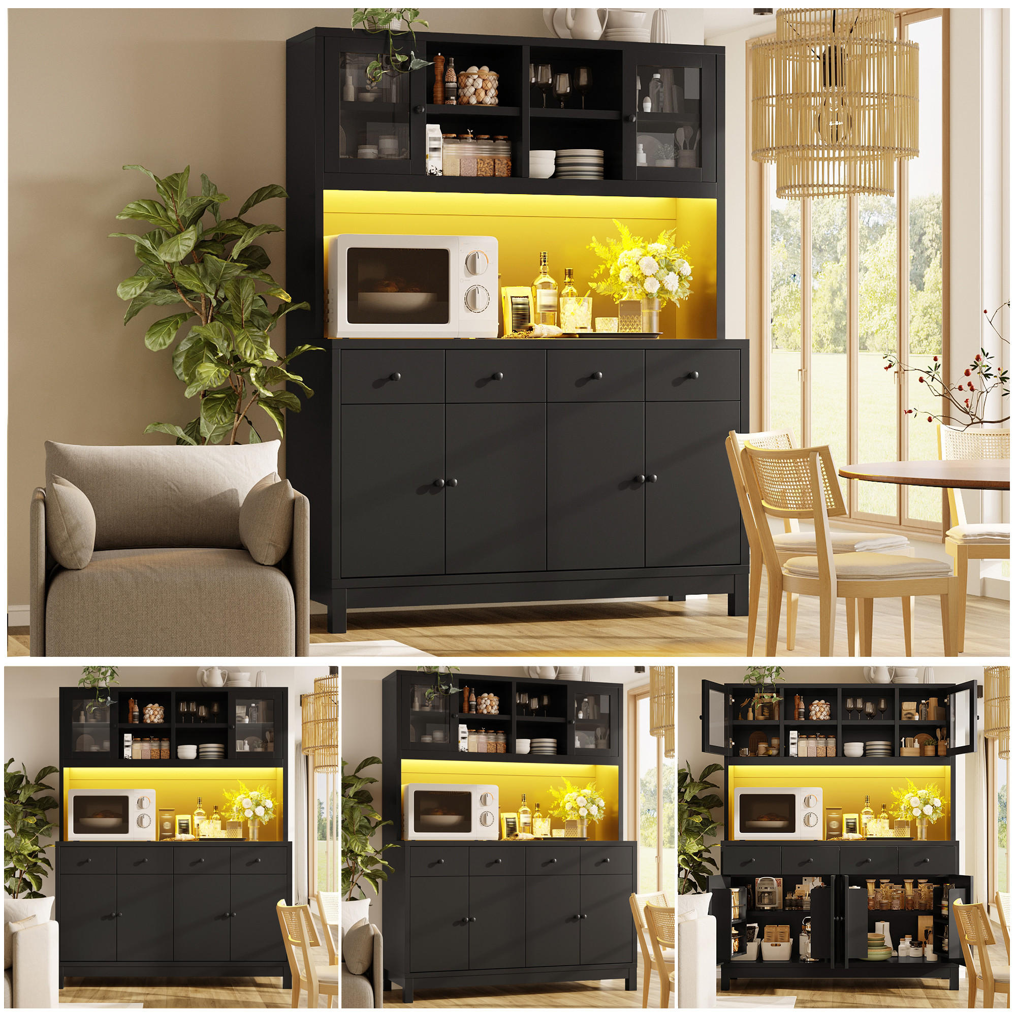 GESCHIRRSCHRANK Schwarz 140/38.5/180 - Schwarz, Holzwerkstoff (140/180/38.5cm)