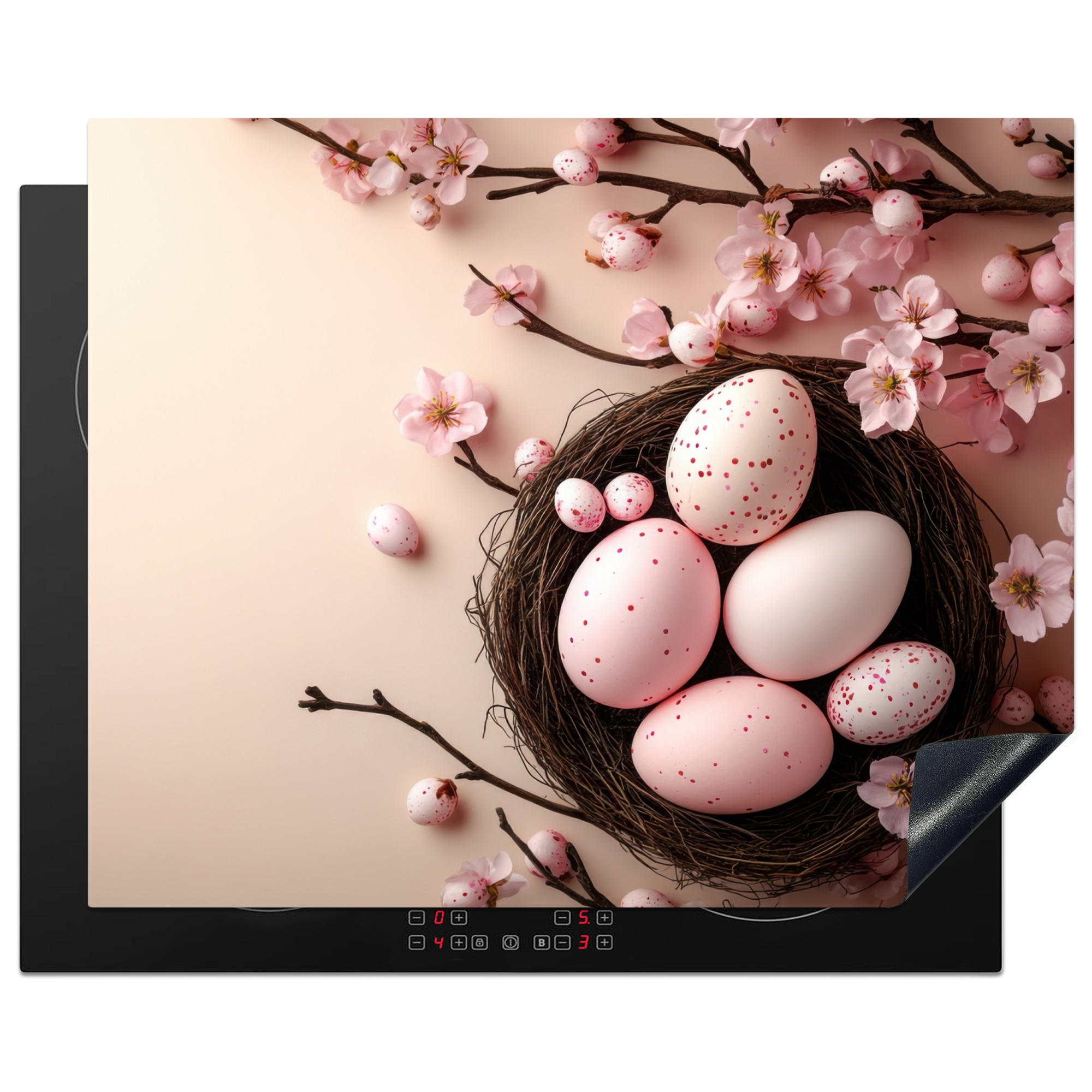 HERDABDECKPLATTE Rosa - Blüten - Eier Herdabdeckung Induktionsfeld 65x52 cm - Hellrosa, Kunststoff (65/52/0.2cm) - MuchoWow