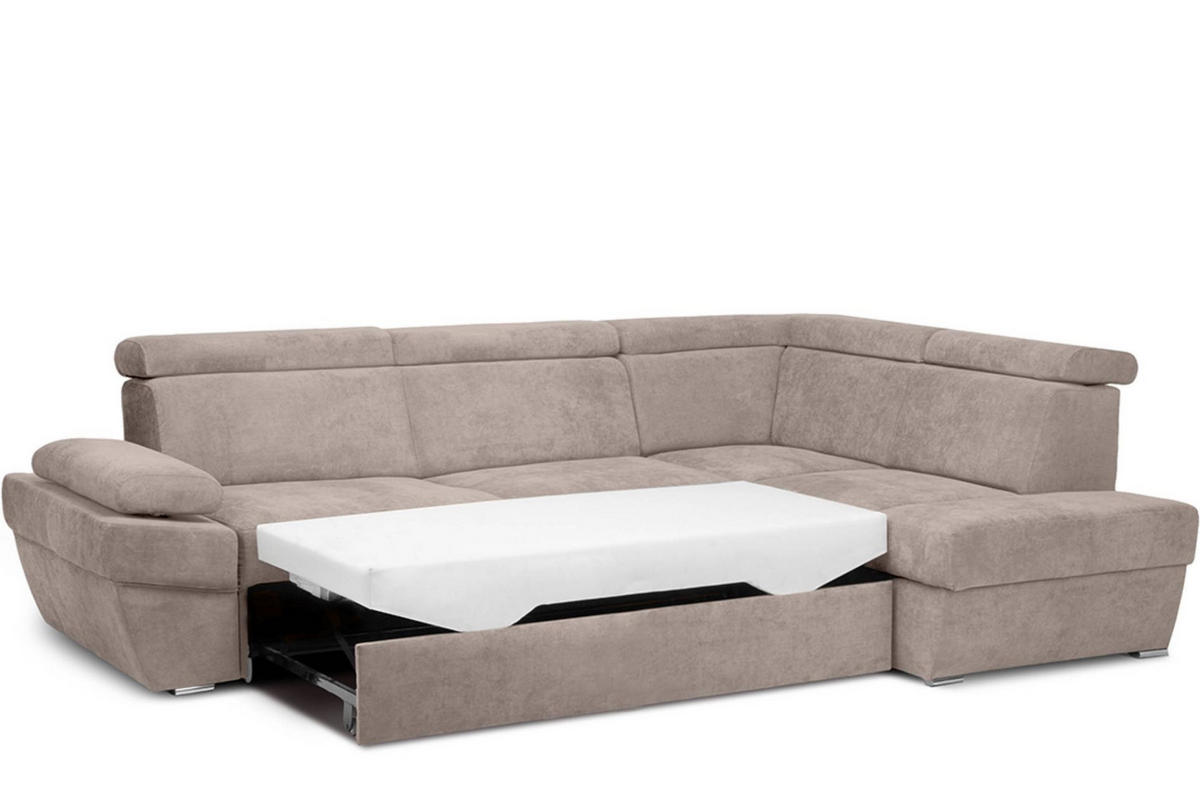 SCHLAFECKSOFA RATLO rechts 4/5-Sitzer mit Bettkasten in Lederoptik, Beige - Beige/Silberfarben, Textil (270/190cm) - KONSIMO®