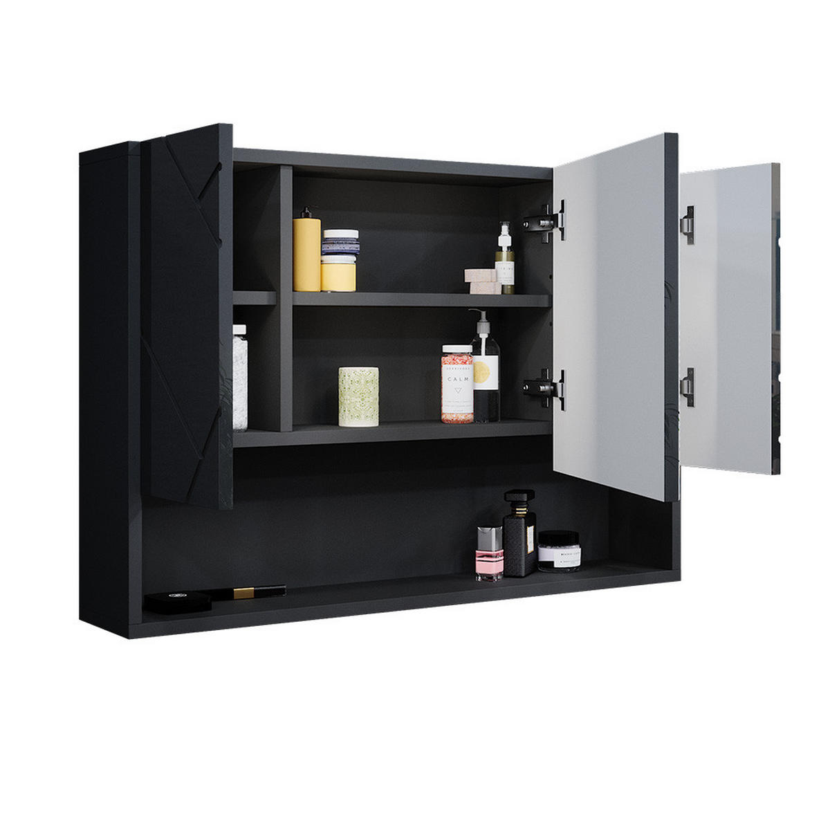 BADSPIEGELSCHRANK Irma Anthrazit Hochglanz 80.1 x 55 cm - Schwarz Hochglanz, Holzwerkstoff (80.1/55/17cm) - Vicco