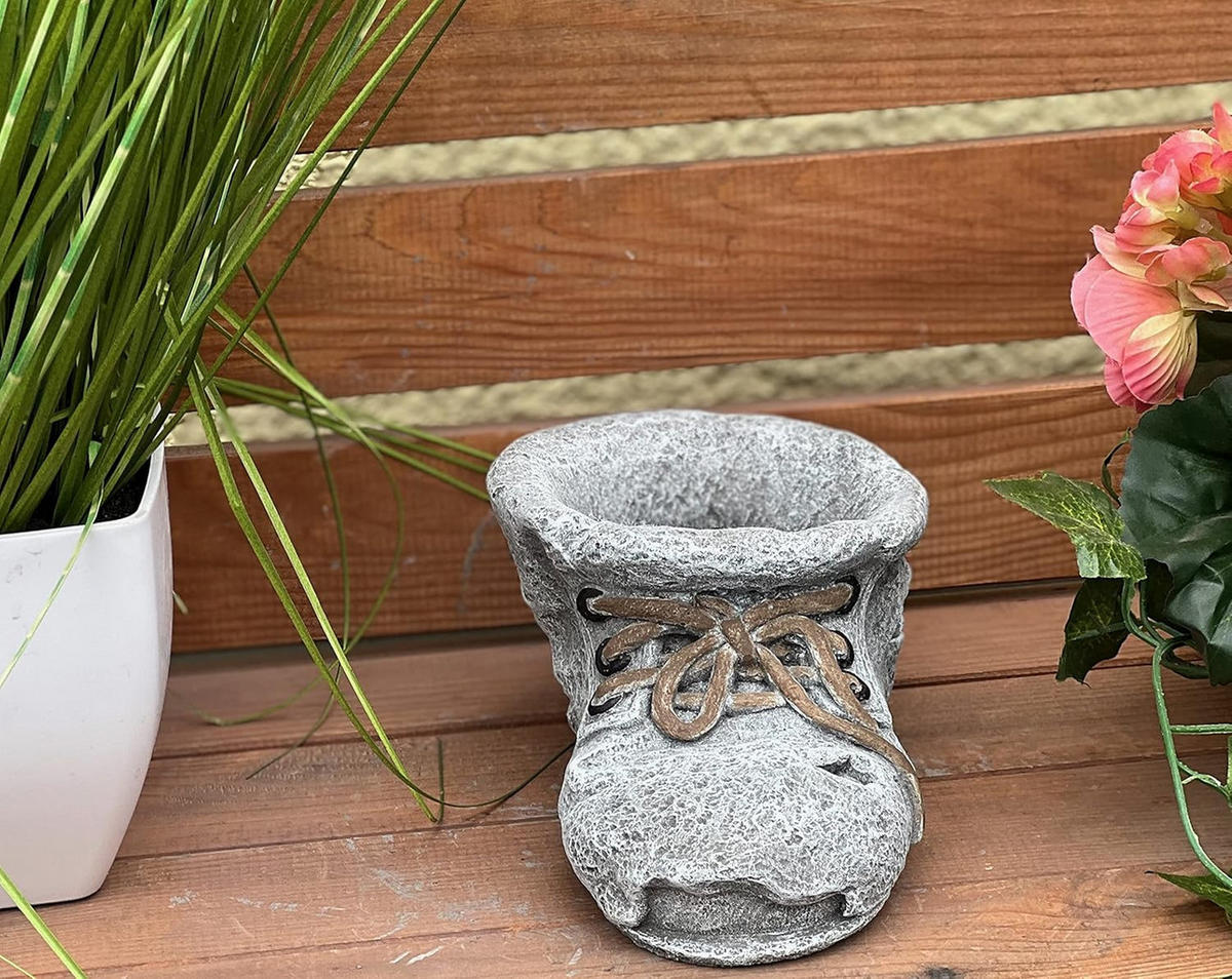 STEINFIGUR Pflanztopf Stiefel Pflanzstiefel frostfest Steinguss - Grau, Stein (10/9/20cm) - stoneandstyle