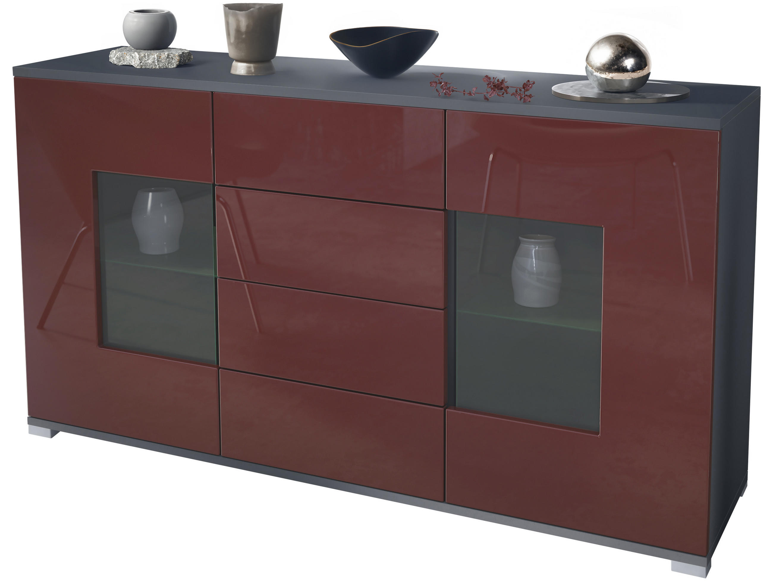SIDEBOARD Grömitz Bordeaux Hochglanz - Bordeaux, Holzwerkstoff (138.5/75.5/35cm) - Vladon