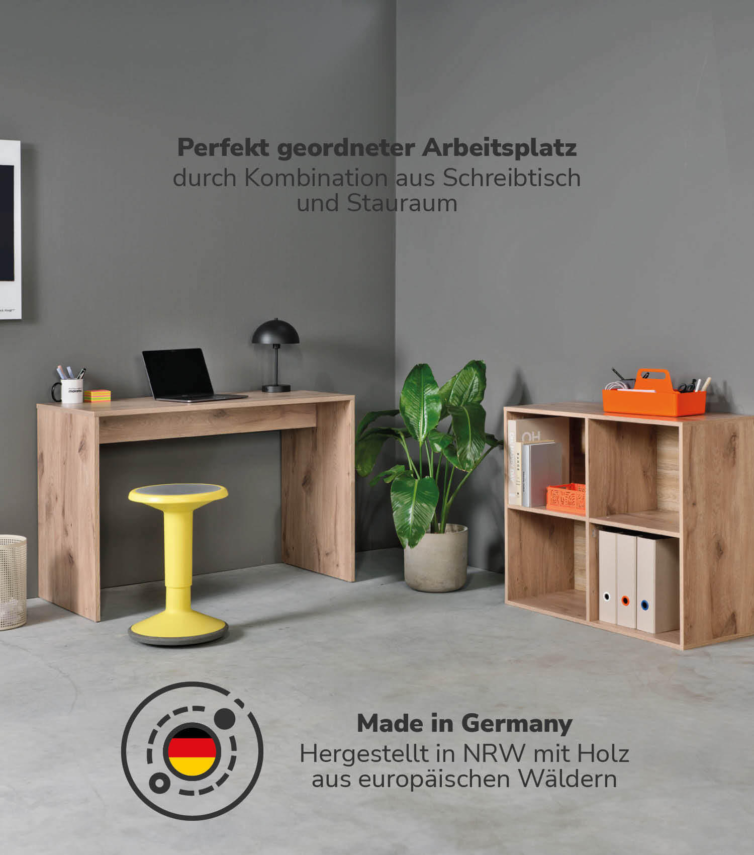 SCHREIBTISCH Der Produktive - Eichefarben, Holzwerkstoff (54/112/77cm) - Mokebo