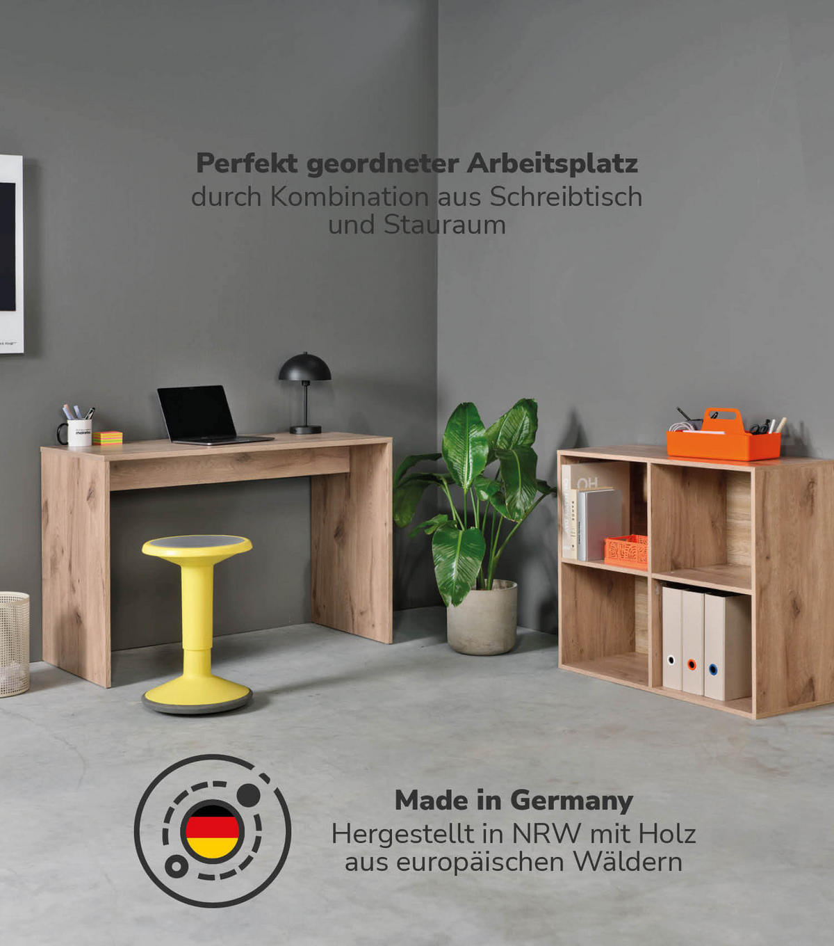 SCHREIBTISCH Der Produktive - Eichefarben, Holzwerkstoff (54/112/77cm) - Mokebo
