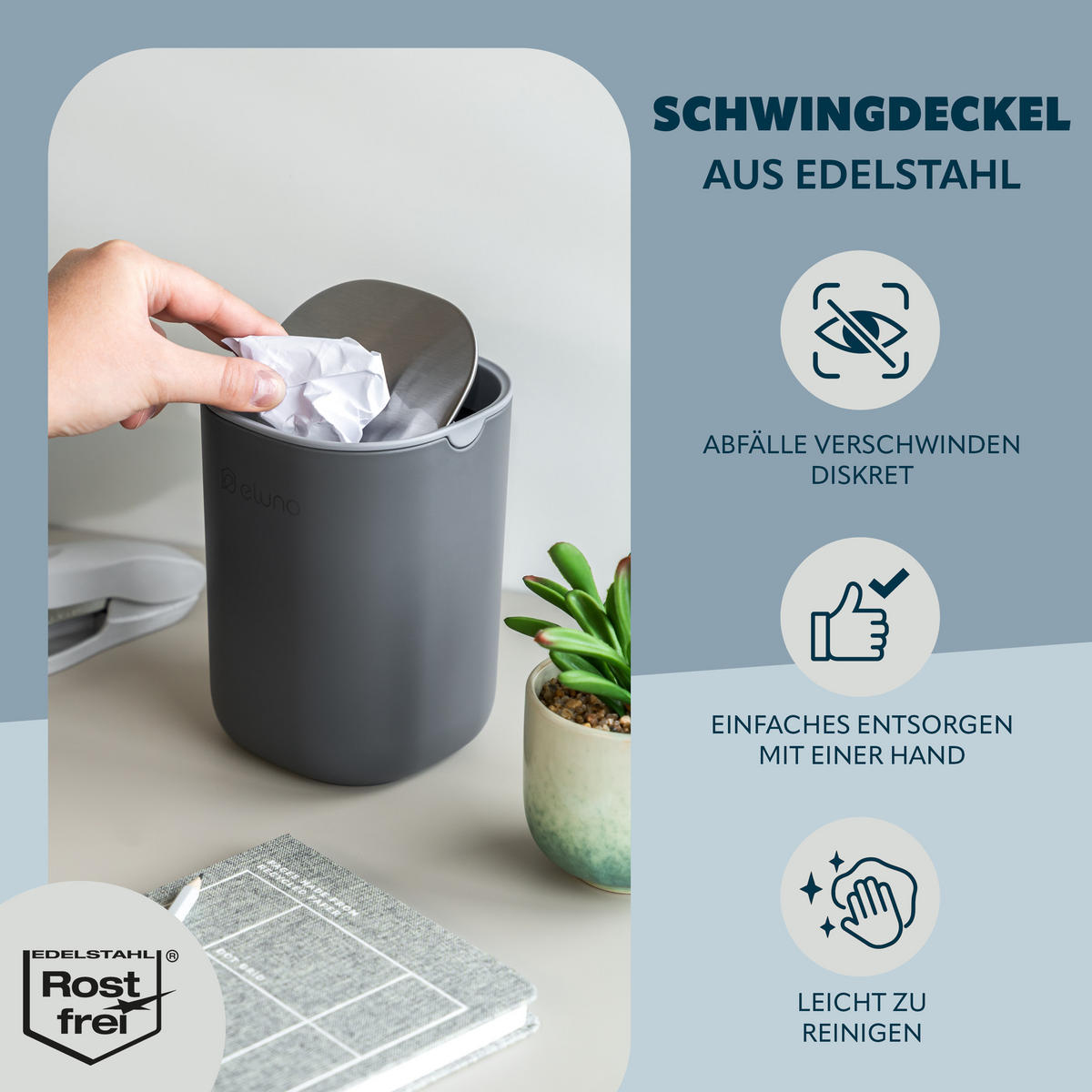 KOSMETIKEIMER EDOLO, Kunststoff, grau - Grau, Kunststoff (11.5/15.5/11.5cm) - eluno