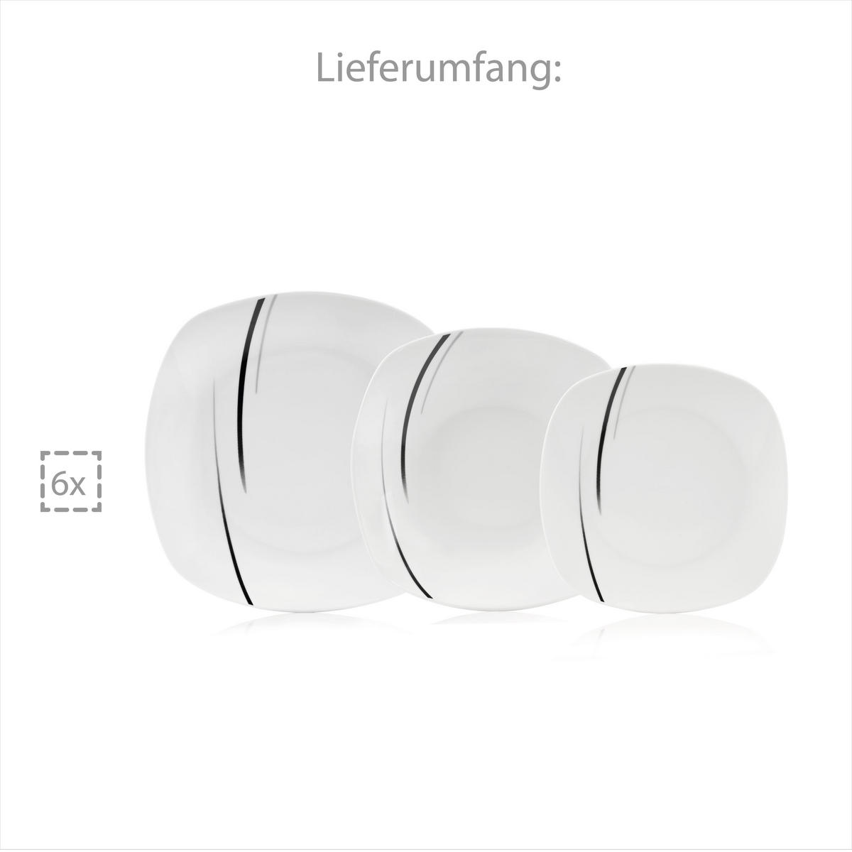 TAFELSERVICE BILGOLA BLACK LINES - 18 teilig aus Porzellan - Weiß, Keramik (29.5/29.5/30.5cm) - Sänger