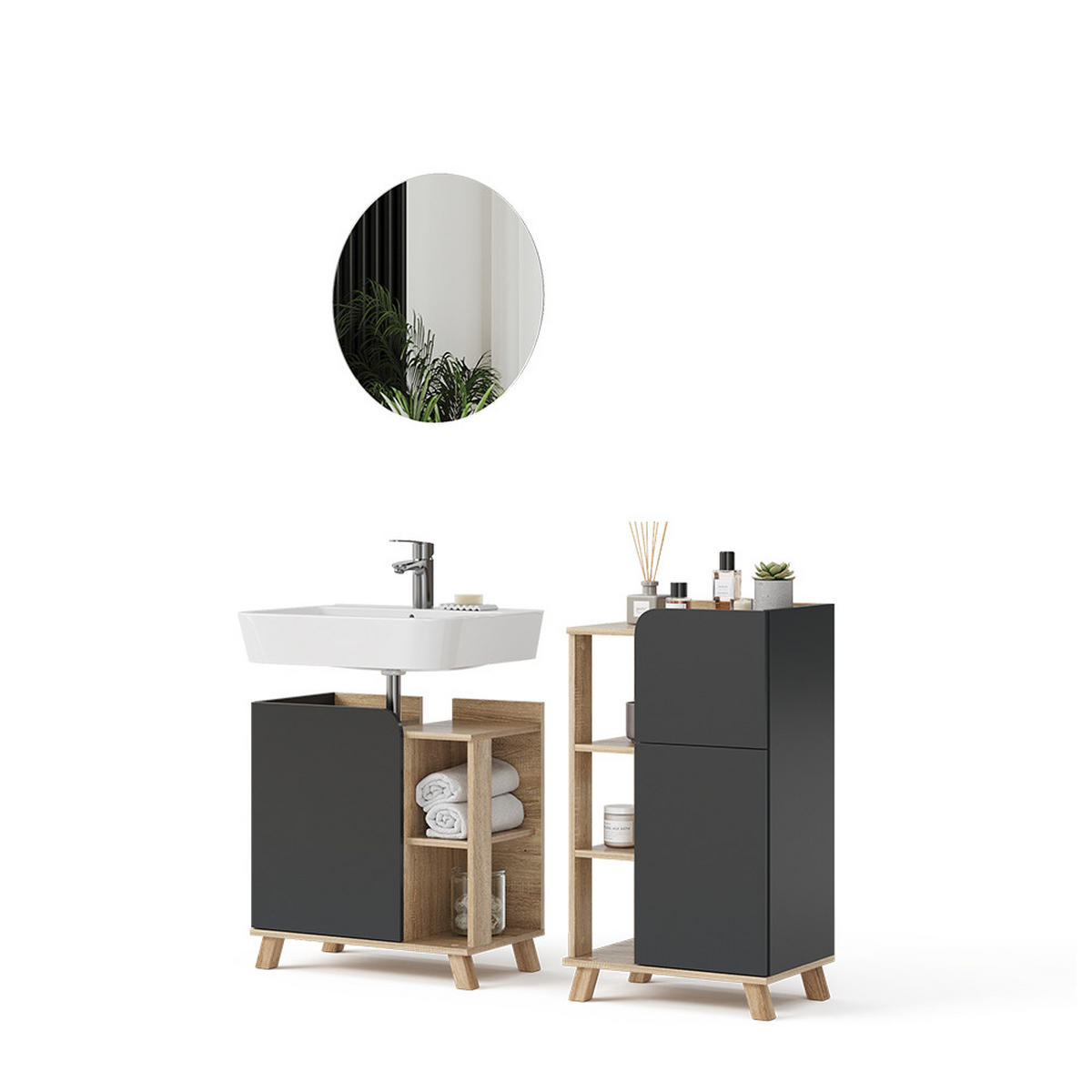 BADMÖBEL-SET Karen Anthrazit 3 Teile, mit Midischrank - Anthrazit, Holzwerkstoff (60/65/35cm) - Vicco