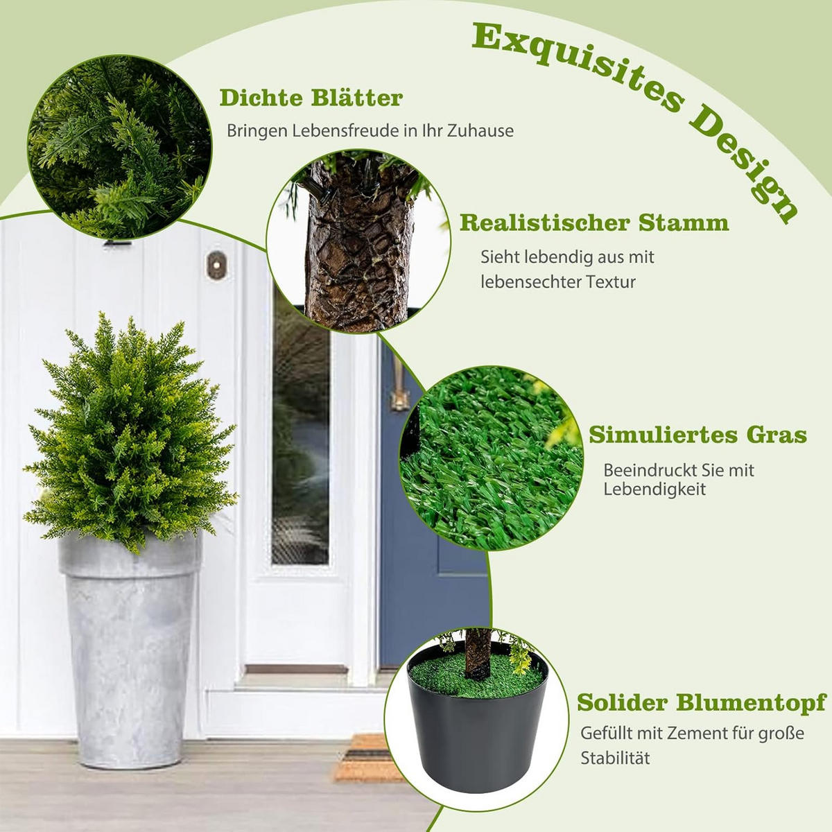 BUCHSBAUMKUGEL Zeder Grün(2er-Set) - Grün, Kunststoff (55cm) - COSTWAY