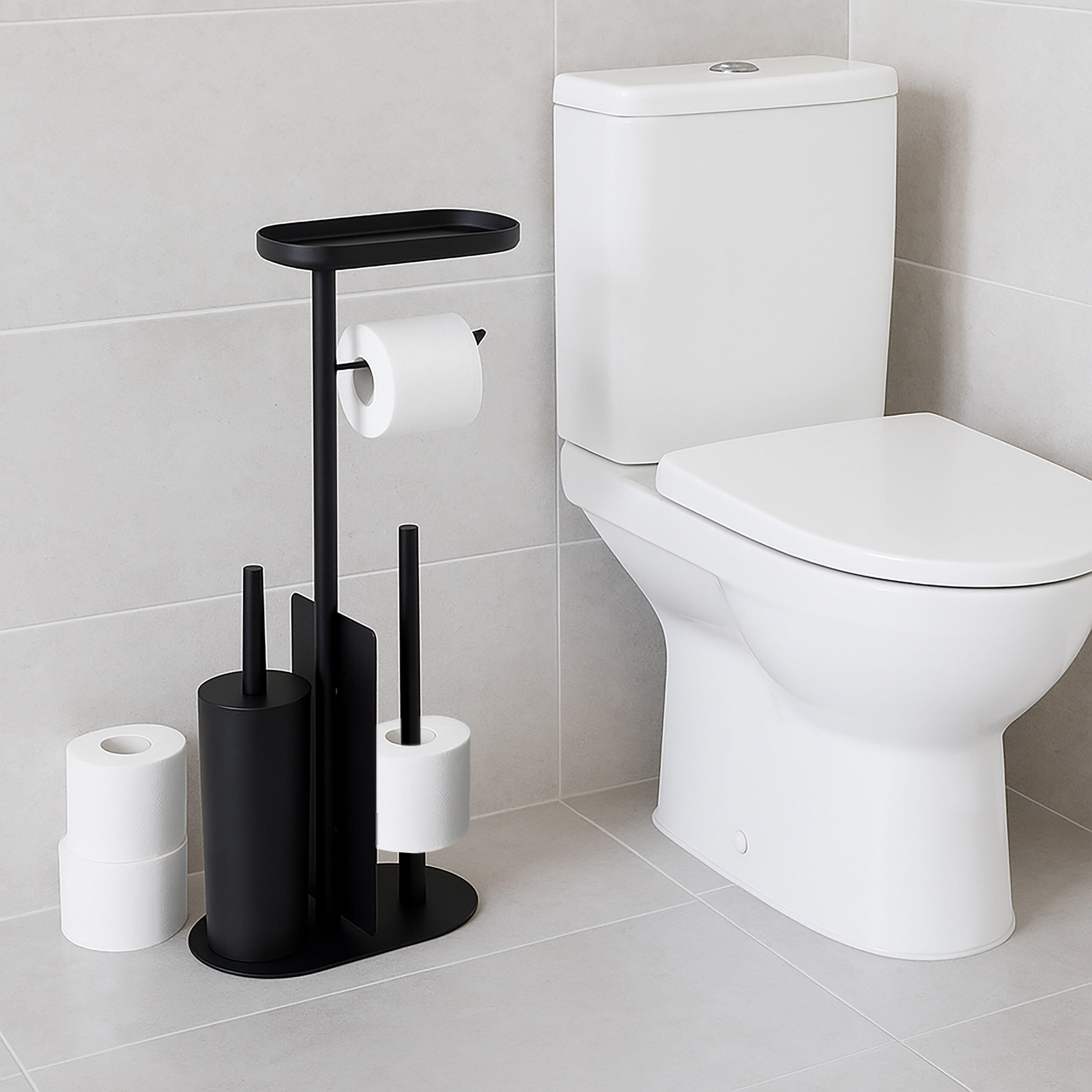 WC-GARNITUR - Schwarz, Kunststoff/Textil (26/65/17cm) - Relaxdays